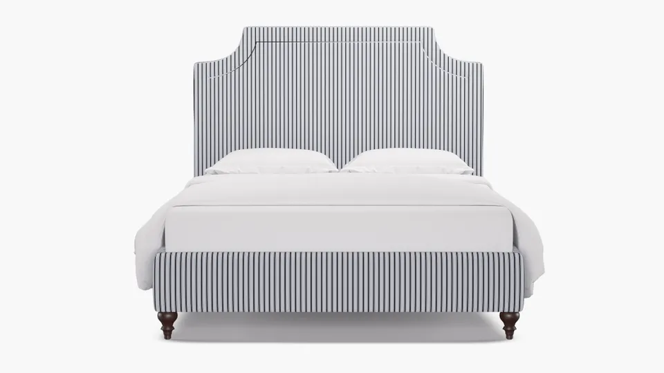 Deco Bed, Black Classic Ticking Stripe, Espresso Traditional Turned Leg, Queen