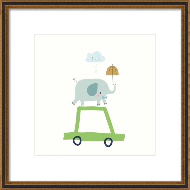 Retro Elephant and Car by Sarah Betz - Little Cube for Artfully Walls