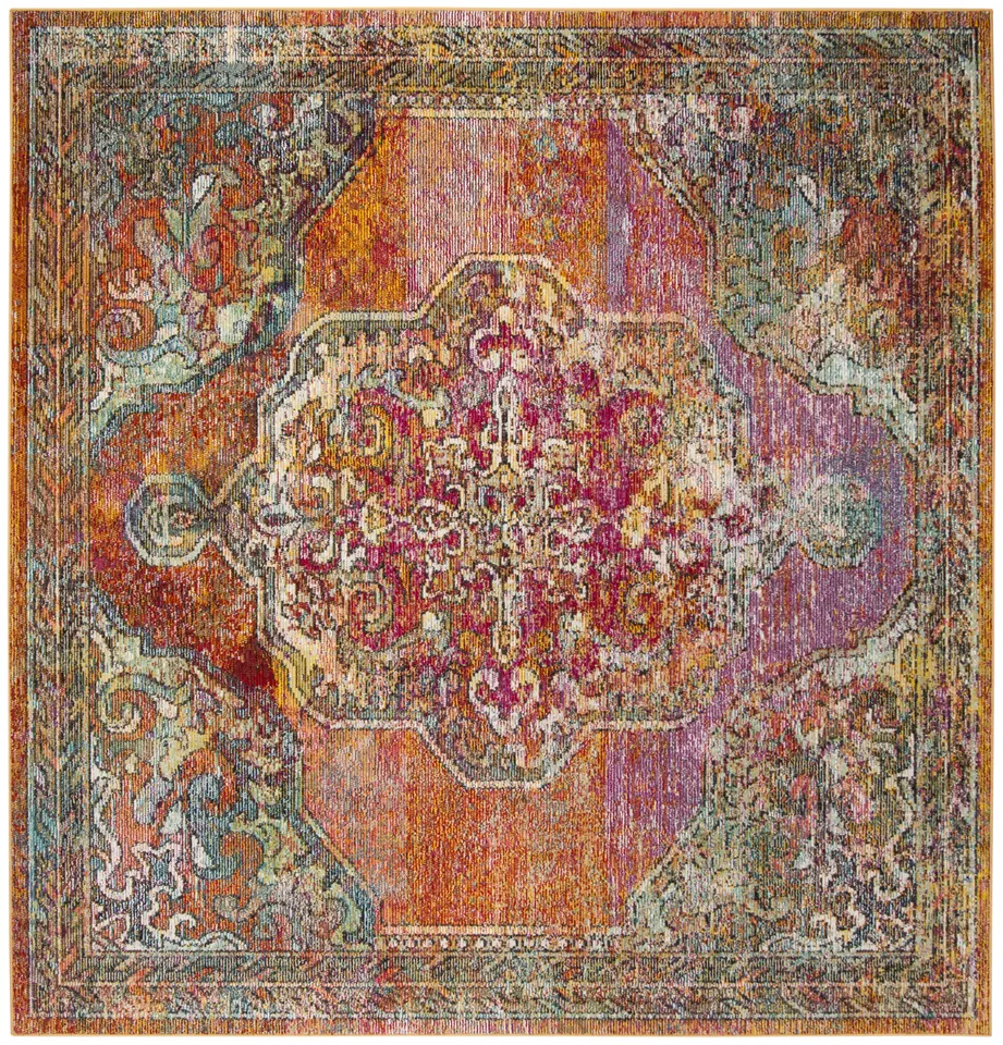 Arlo Home Woven Area Rug, CRS502A, Orange/Light Blue,  7' X 7' Square