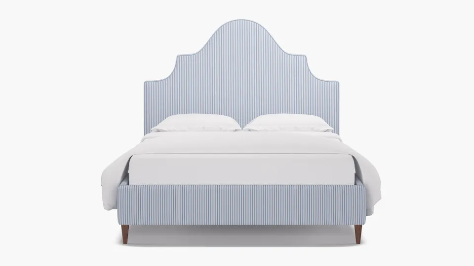 Statement Bed, Cornflower Classic Ticking Stripe, Walnut Square Tapered Leg, Twin