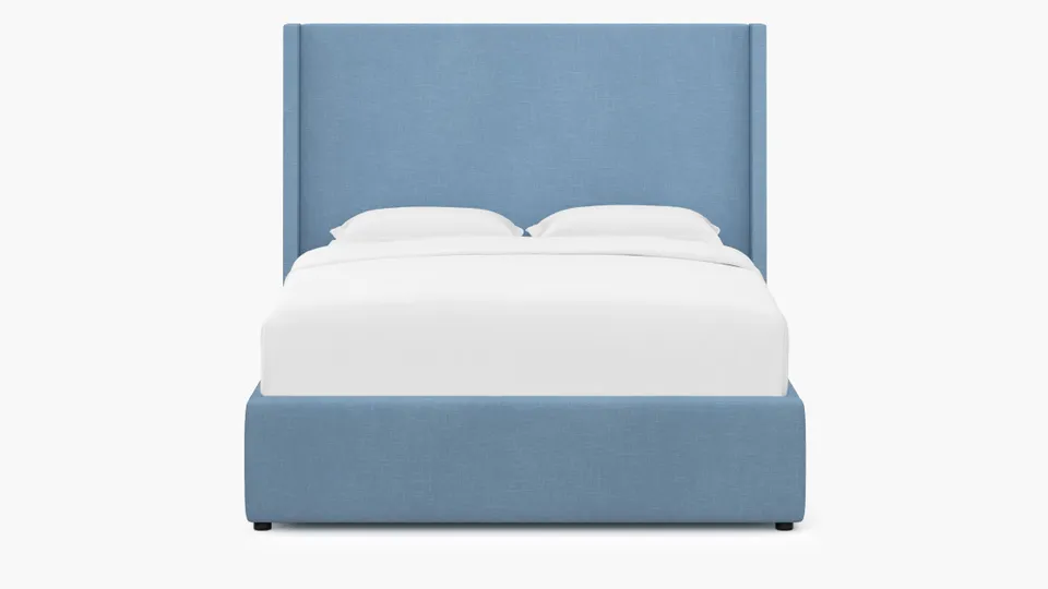 Modern Wingback Bed, French Blue Everyday Linen, Queen