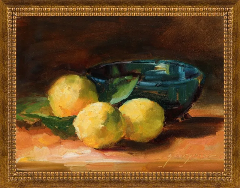 Lemons and Blue Bowl by Georgesse Gomez for Artfully Walls
