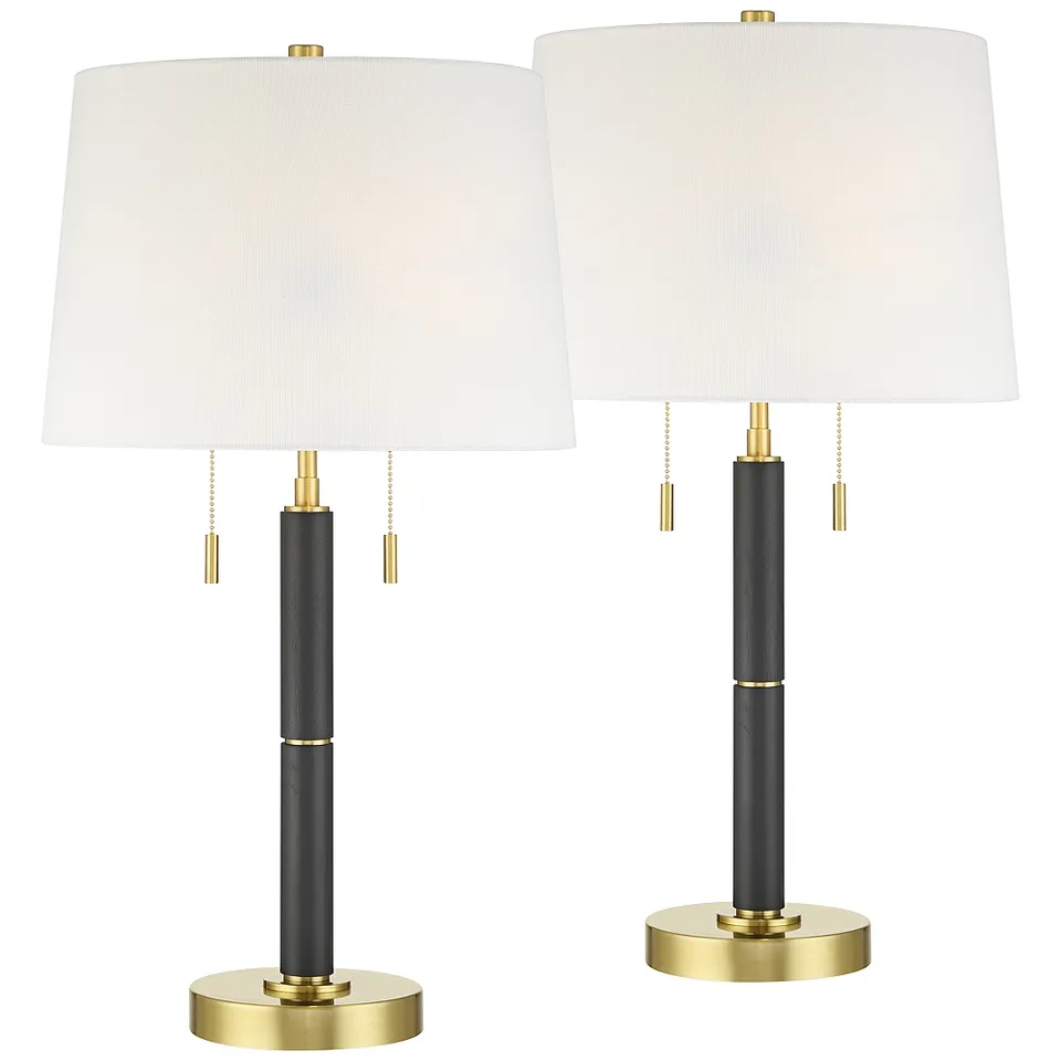Rawdon 27"H Brass Black 2-Light Pull-Chain Table Lamp Set with Dimmer