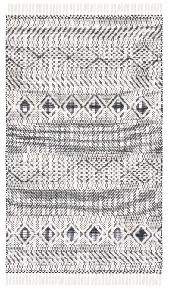 Safavieh Couture Natura Collection Hand Woven Area Rug, Ivory / Navy, 5' x 8'