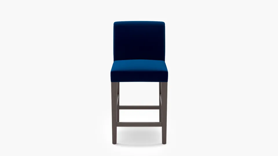 Signature Dining Counter Stool, Cobalt Performance Plush Velvet, Espresso Square Tapered Leg