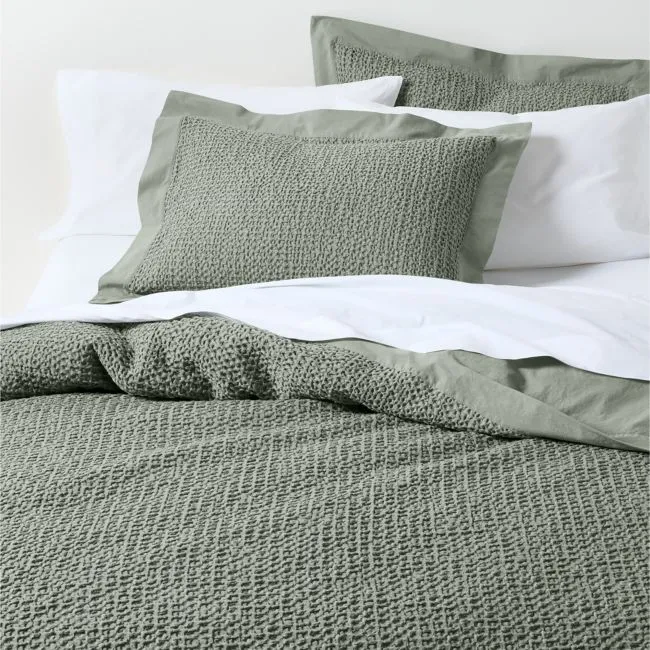 Organic Cotton Waffle Shadow Sage Green King Duvet Cover