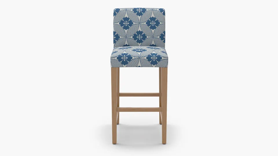 Signature Dining Bar Stool, Bright Navy Solaire, Natural Square Tapered Leg