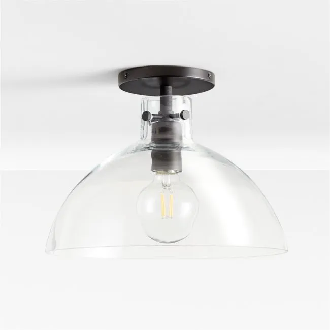 Dakota Black Flush Mount Light with Large Clear Glass Dome 12.5"