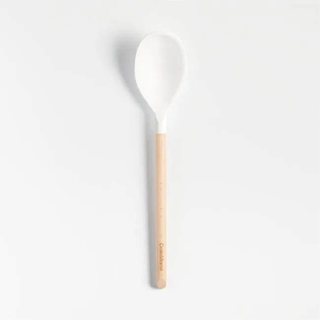 Crate & Barrel White Silicone and Wood Deep Spoon
