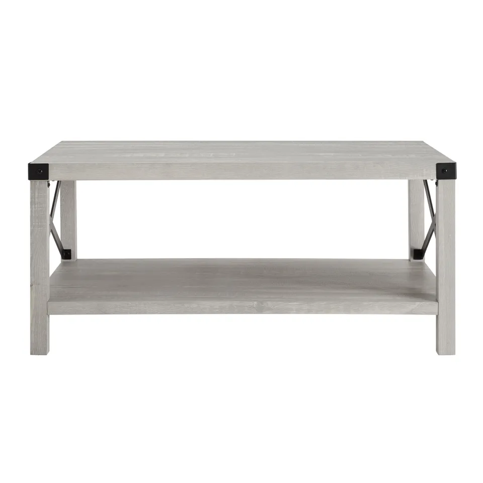 Metal X Rustic Wood Coffee Table - Stone Grey