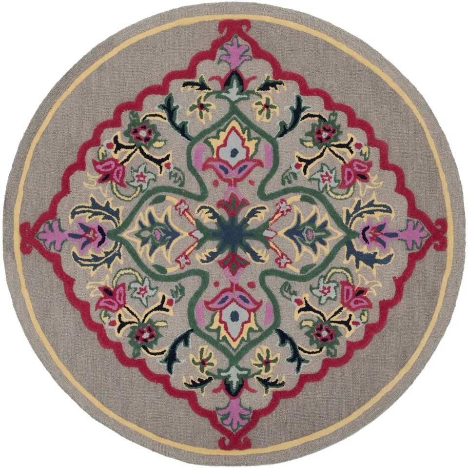Arlo Home Hand Tufted Area Rug, BLG605D, Dark Grey/Multi,  7' X 7' Round