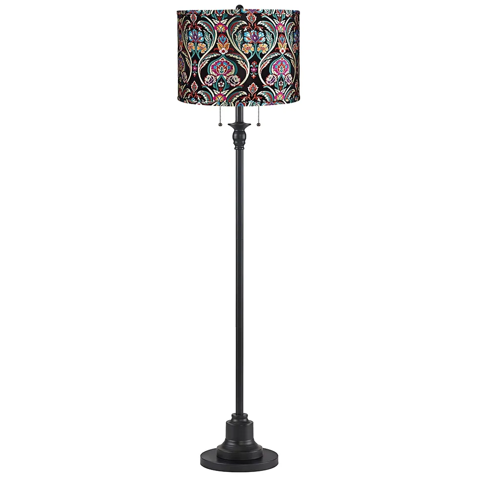 Dyna 58" High Black and Bohemian Embroidered Shade 2-Light Floor Lamp