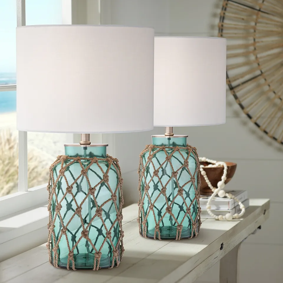Possini Euro Crosby 22 1/2" Blue Glass Bottle Table Lamps Set of 2