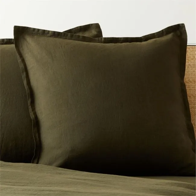 Classic European Linen Forest Green Euro Pillow Shams Set of 2