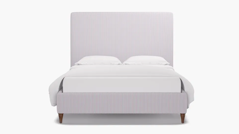Classic Bed, Pink Classic Ticking Stripe, Walnut Decorative Tapered Leg, Queen