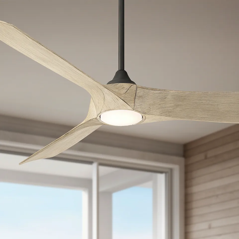 54" Casa Vieja Kona Wind Matte Black and White Oak LED Ceiling Fan