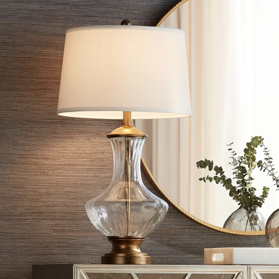 Harlow 28 1/2" Brass Vintage Glass Traditional Table Lamp