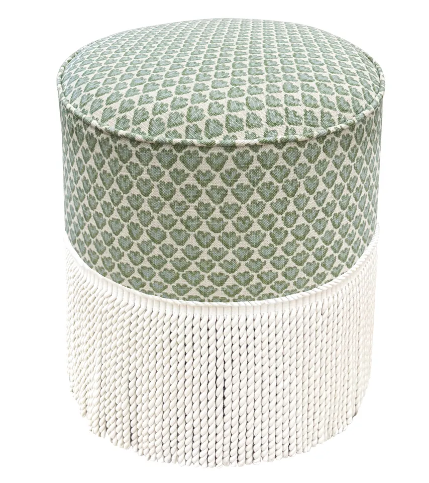 THE TIGHT ROUND OTTOMAN :: SISSY PRINT // SPA BLUE - 17" Diameter X 19" Height Without Bullion