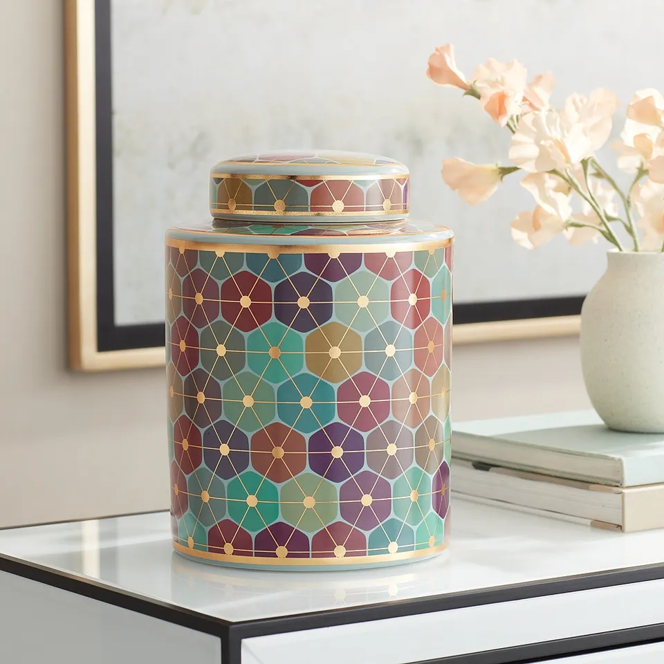 Chamboure Matte Multi-Color Round Ginger Jar with Lid