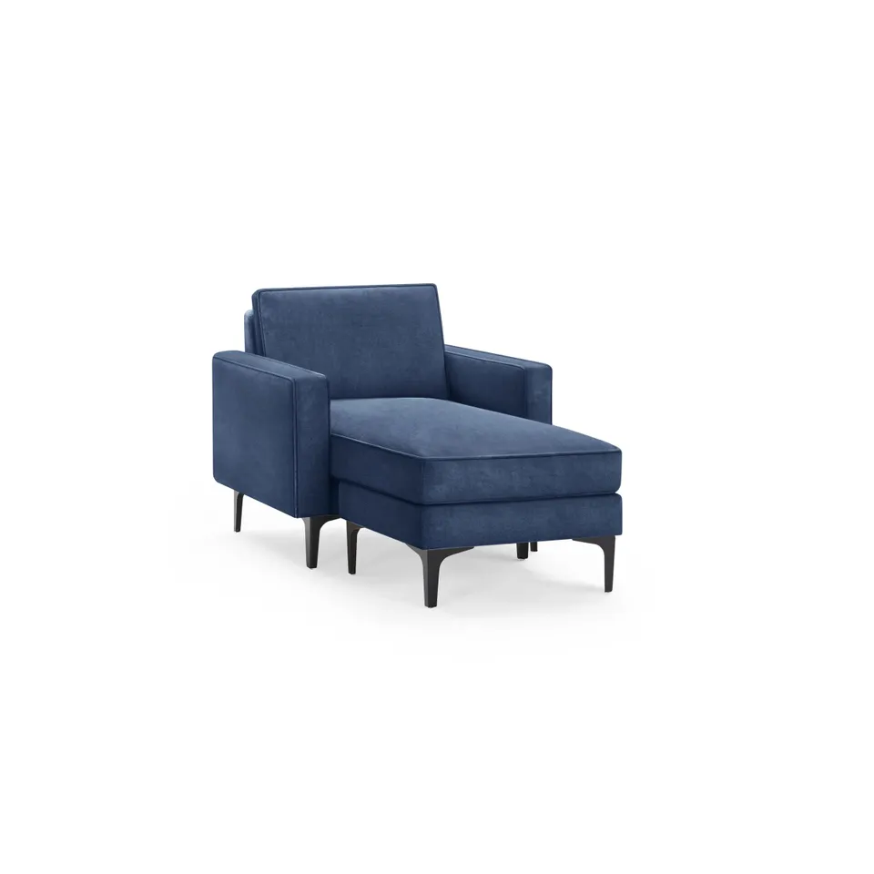 Nomad Velvet Armchair with Chaise - Midnight - Performance Velvet / Black - Metal