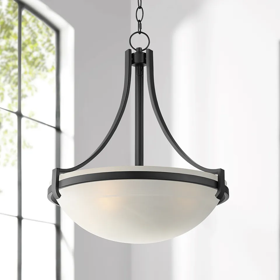 Regency Hill 20" Deco Black Marbleized Glass Bowl Pendant Light