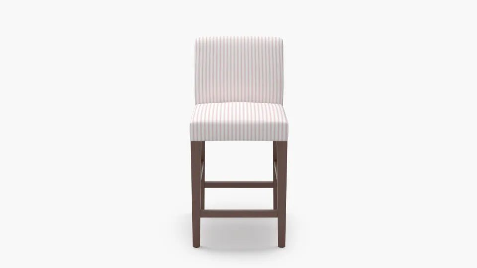 Signature Dining Counter Stool, Pink Classic Ticking Stripe, Walnut Square Tapered Leg