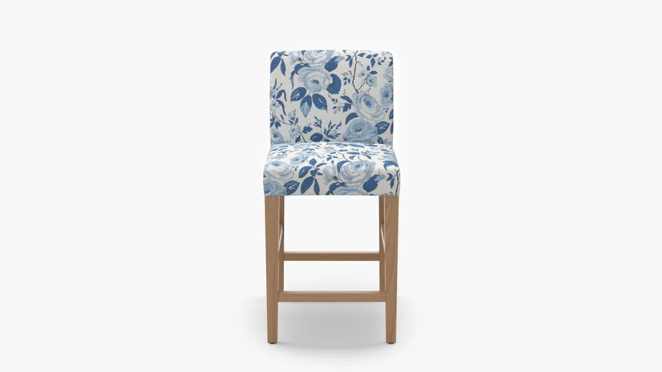 Signature Dining Counter Stool, Delft Chintz, Natural Square Tapered Leg