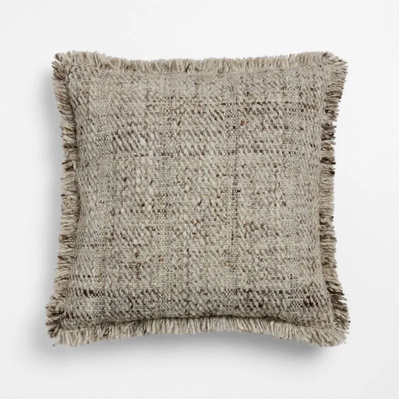 Hilcot Wool 20"x20" Light Grey Throw Pillow Cover with Feather Insert