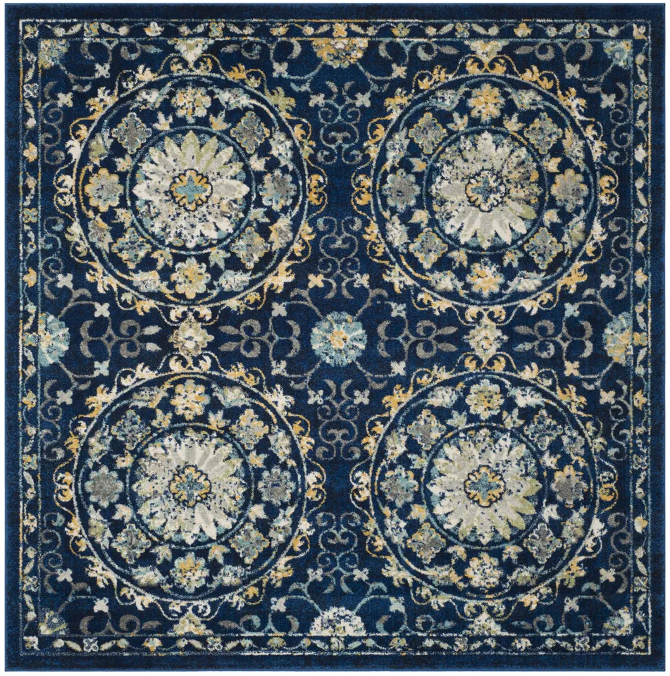 Arlo Home Woven Area Rug, EVK252A, Navy/Ivory,  6' 7" X 6' 7" Square