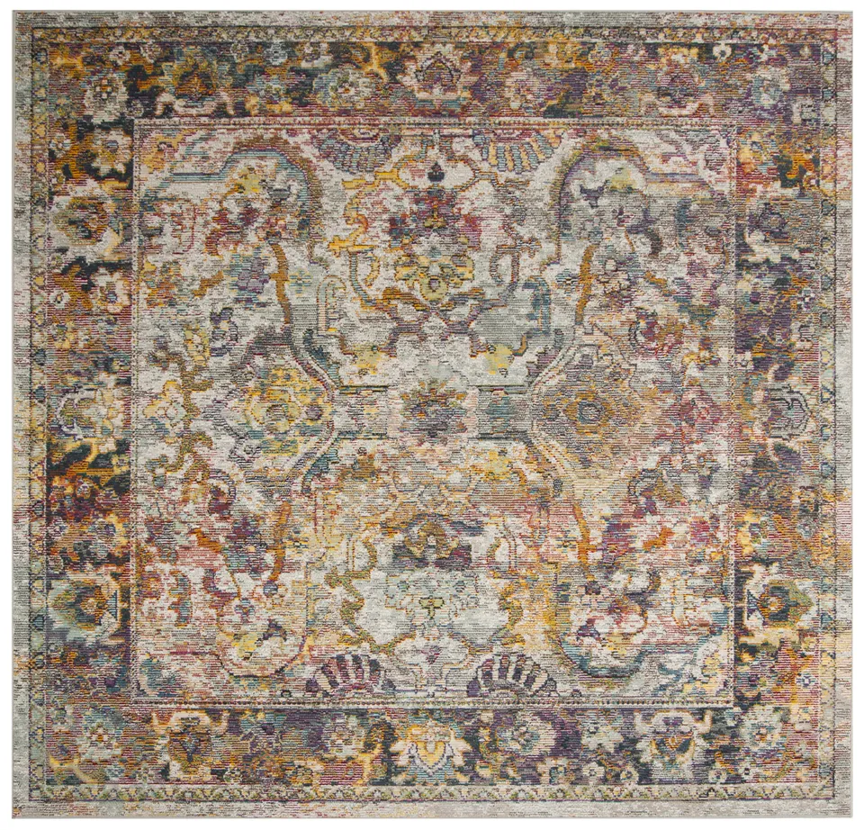 Arlo Home Woven Area Rug, CRS504A, Light Blue/Orange,  7' X 7' Square