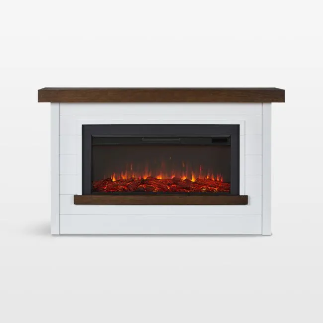 Brynwood White and Brown Wood Electric Fireplace 67"