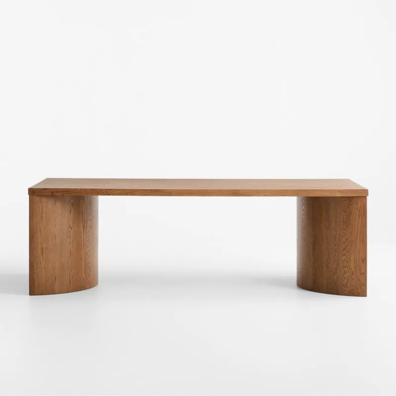 Virage 96" Curved Warm Brown Oak Wood Dining Table