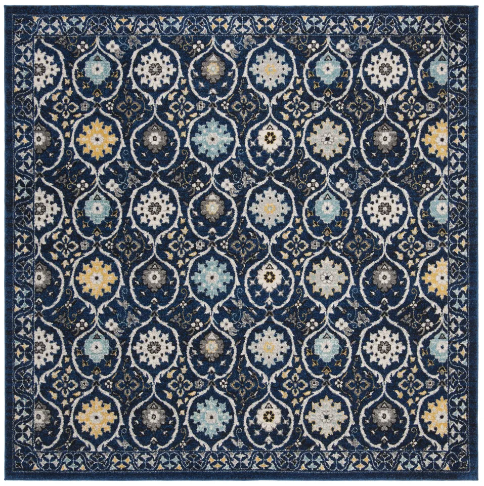 Arlo Home Woven Area Rug, EVK210A, Royal/Ivory,  6' 7" X 6' 7" Square