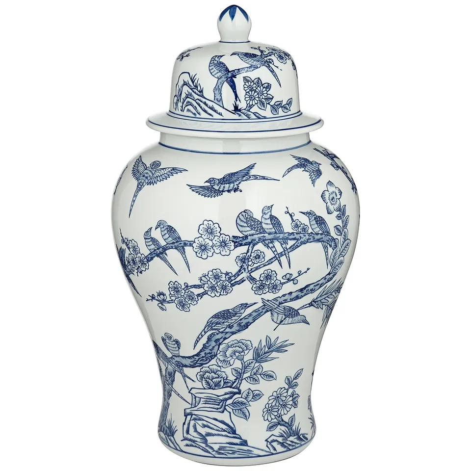 Heather 20 3/4" High Blue and White Ceramic Ginger Jar with Lid