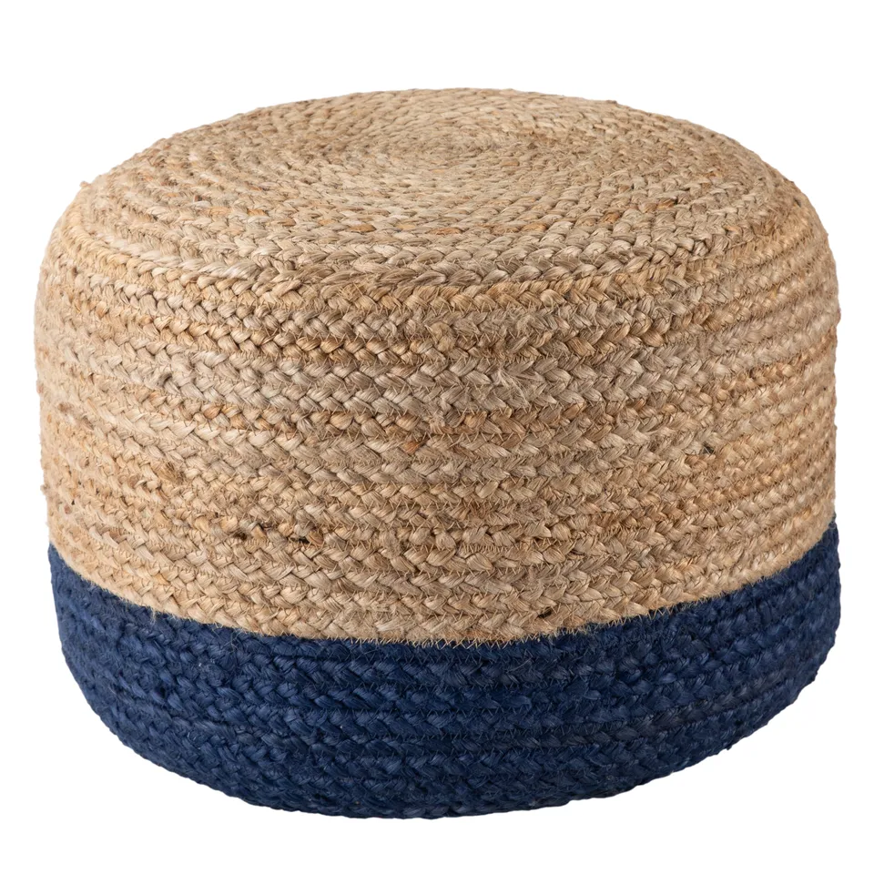 Oliana Natural Ombre Blue/ Beige Cylinder Pouf