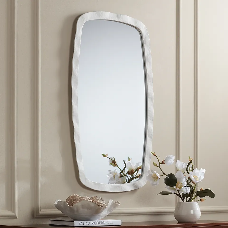 Uttermost Jermaine 22 1/4" x 38" Textured White Round Wall Mirror
