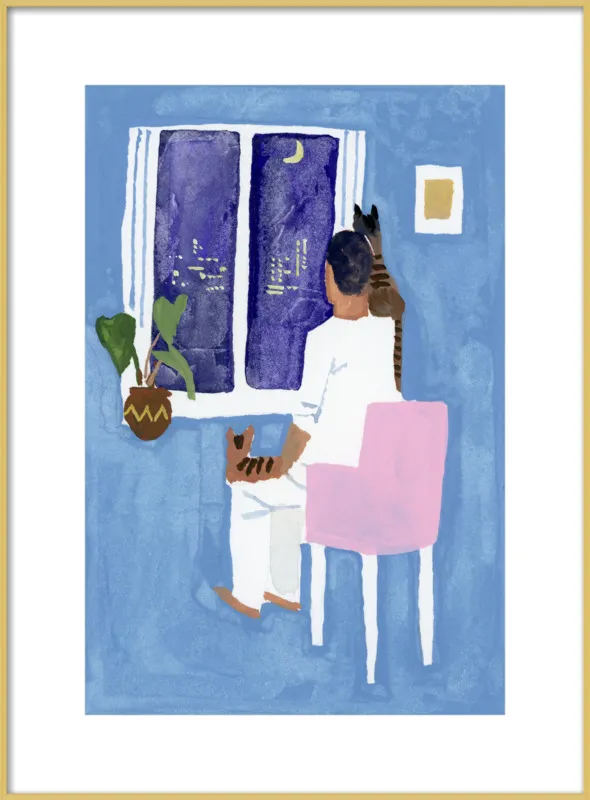Look at the cat and the moon by Hiroyuki Izutsu for Artfully Walls