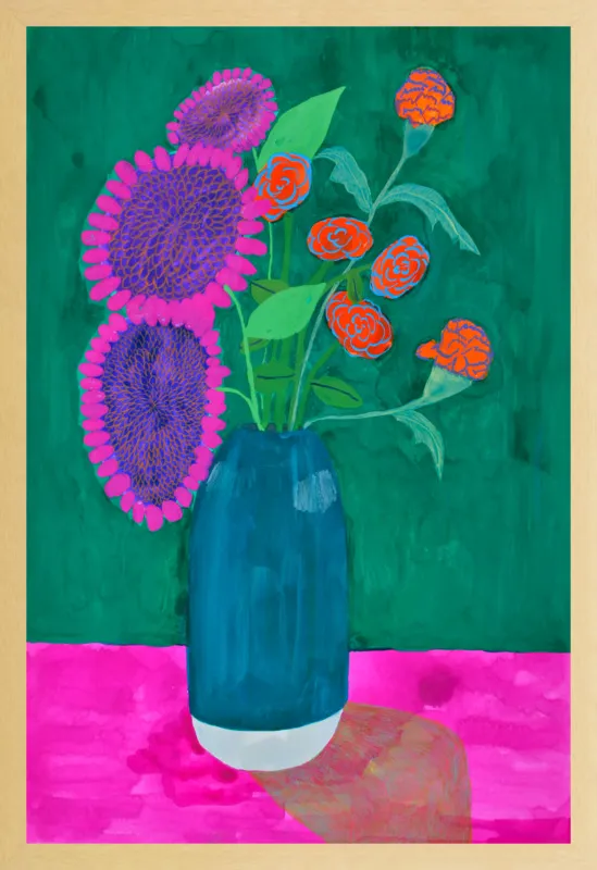 vase with sunflowers and carnations  by Christiane Drapela for Artfully Walls