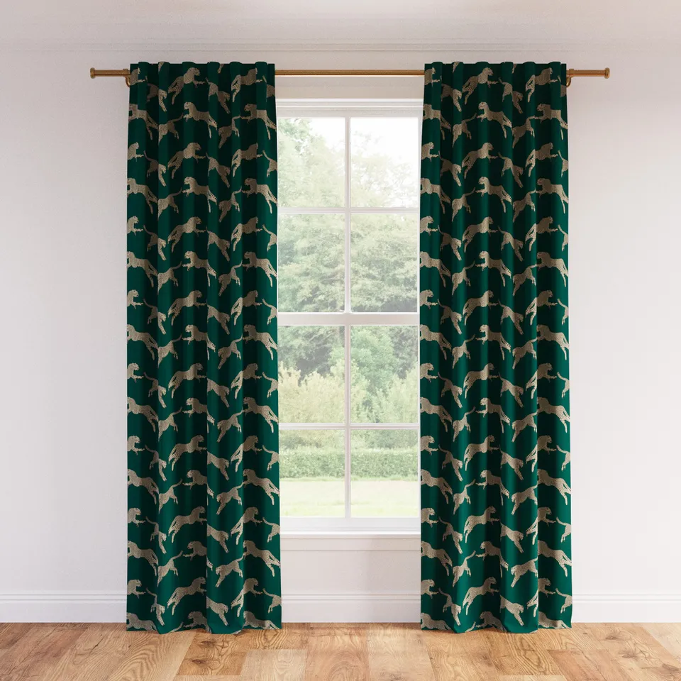 Printed Linen Curtain, Polo Green Cheetah, 50" x 108", Privacy
