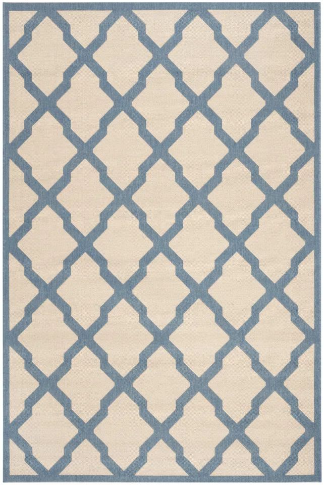 Arlo Home Indoor/Outdoor Woven Area Rug, LND122N, Cream/Blue,  5' 1" X 7' 6"