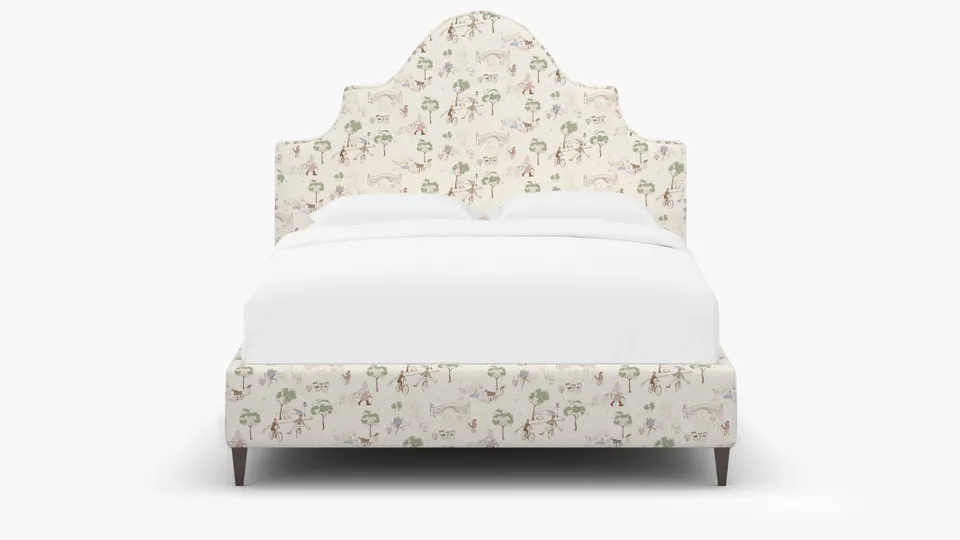 Statement Bed, Multi Central Park Toile, Espresso Square Tapered Leg, Queen