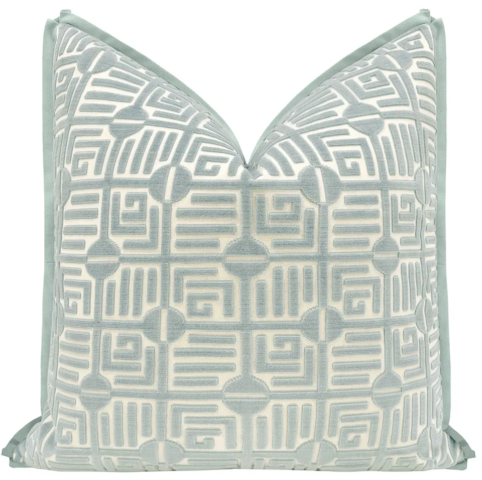 LABYRINTH VELVET // MIST | THIBAUT - 22" X 22" / BUTTERFLY FLANGE / Chartreuse