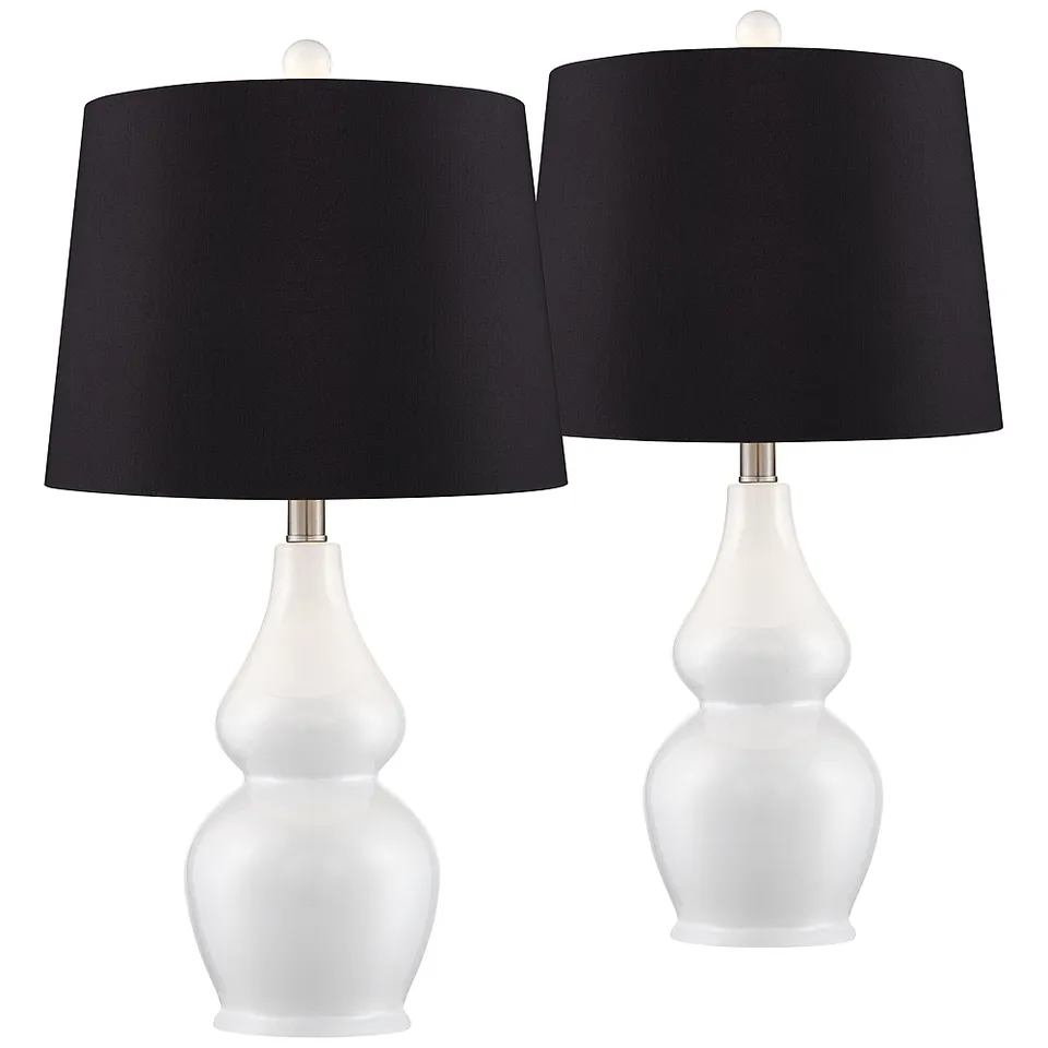 Possini Euro Jane 25" Black and White Ceramic Gourd Lamps Set of 2