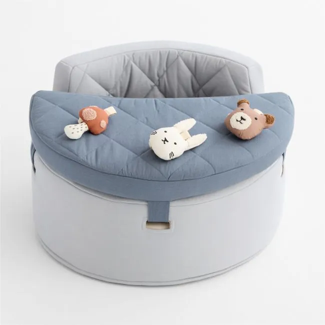 Organic Washable Blue Baby Activity Chair with Woodland Baby Rattle Set