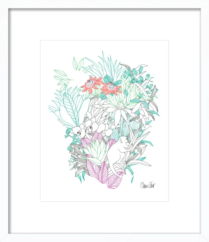 Passionflowers, orchids and the squirrel monkey  by Claire Colin for Artfully Walls