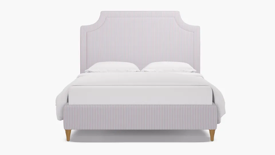 Deco Bed, Pink Classic Ticking Stripe, Natural Decorative Tapered Leg, Twin