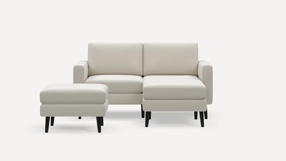 Nomad Loveseat with Chaise and Ottoman - Cloud - Performance Lino / Ebony - Wood / Block