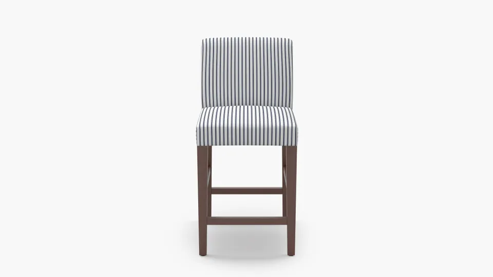 Signature Dining Counter Stool, Navy Classic Ticking Stripe, Walnut Square Tapered Leg