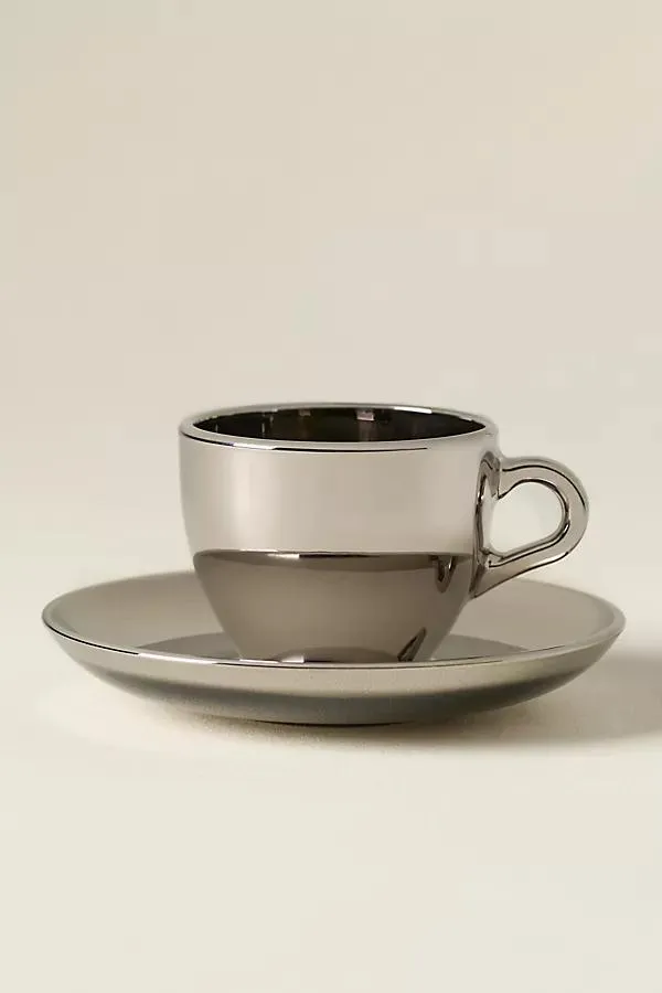 Alice Glass Chrome Espresso Cup & Saucer