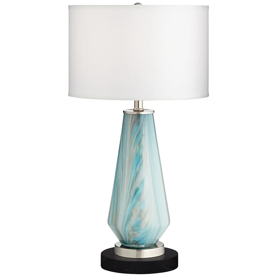Possini Euro Jaime 26" Blue Gray Table Lamp with Black Marble Riser